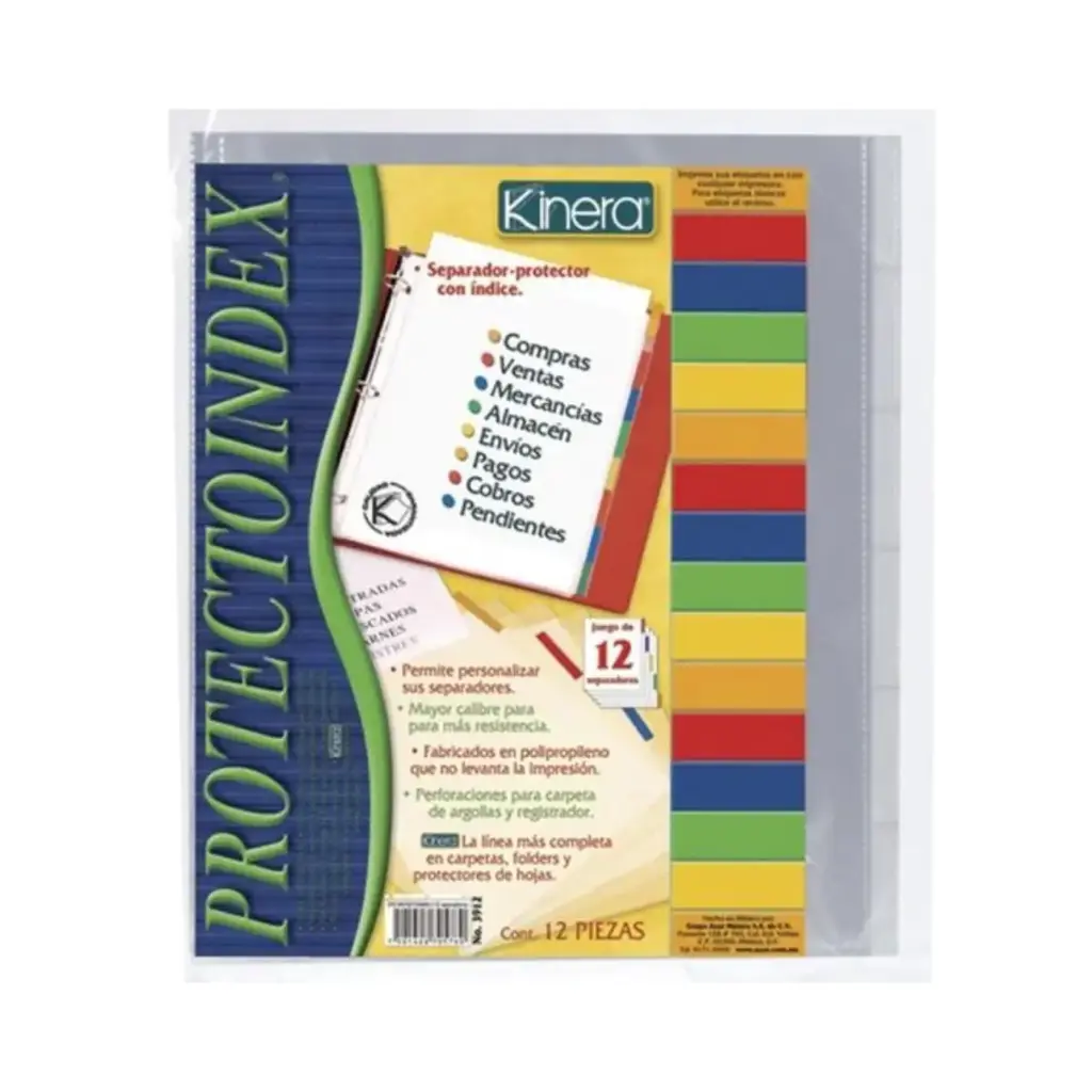 Separador Protector con Índice Kinera 3912 Carta 12pzs
