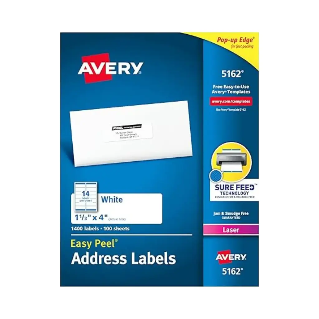 Etiquetas 3.4x10.2 Avery 5162 1400 etiquetas 25 hojas